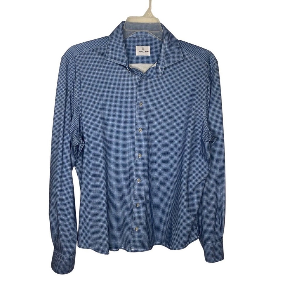 Emanuel Berg Modern Fit Byron 4Flex Blue Micro Check Stretch Jersey Shirt XL